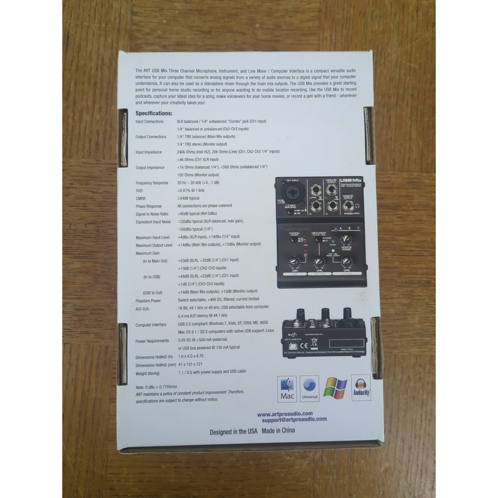 ART USB 3 Channel Mixer "Project Series" Mic-Inst-Line Mixer - Tested - Picture 6 of 6